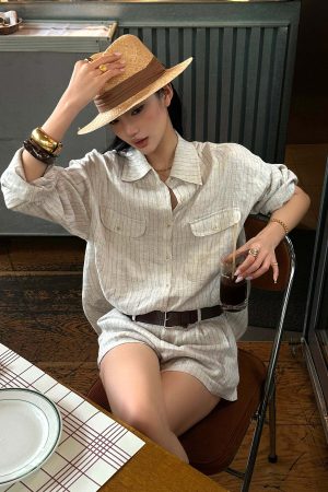 ROVENTE Pinstripe Linen Shirt and Shorts Set with Relaxed Fit and Tailored Detailing