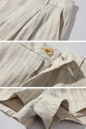 ROVENTE Pinstripe Linen Shirt and Shorts Set with Relaxed Fit and Tailored Detailing