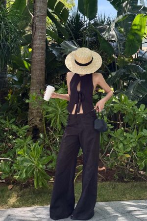 ROVENTE Pinstripe Tailored Wide-Leg Pants