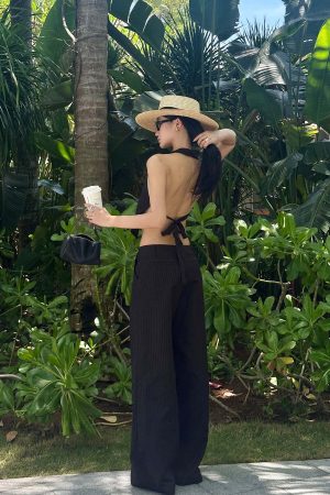 ROVENTE Pinstripe Tailored Wide-Leg Pants