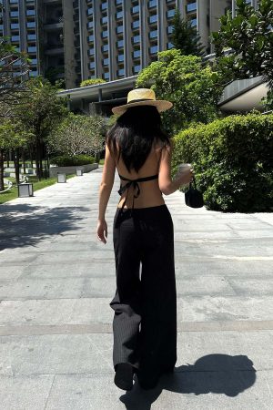 ROVENTE Pinstripe Tailored Wide-Leg Pants