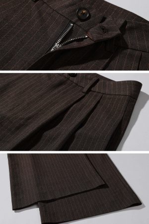 ROVENTE Pinstripe Wide-Leg Trousers with Pleated Front and Tailored Waist