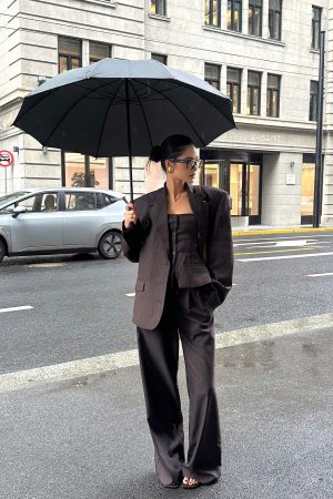 ROVENTE Pinstripe Wide-Leg Trousers with Pleated Front and Tailored Waist