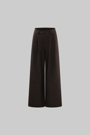 ROVENTE Pinstripe Wide-Leg Trousers with Pleated Front and Tailored Waist
