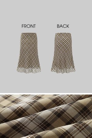 ROVENTE Plaid Sheer Cami Top and Flowy Midi Skirt Matching Set