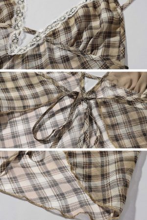 ROVENTE Plaid Sheer Cami Top and Flowy Midi Skirt Matching Set