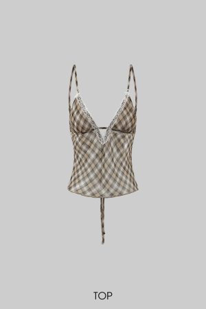 ROVENTE Plaid Sheer Cami Top and Flowy Midi Skirt Matching Set