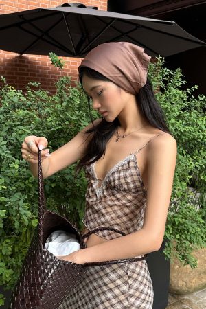 ROVENTE Plaid Sheer Cami Top and Flowy Midi Skirt Matching Set