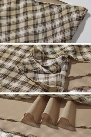 ROVENTE Plaid Sheer Cami Top and Flowy Midi Skirt Matching Set