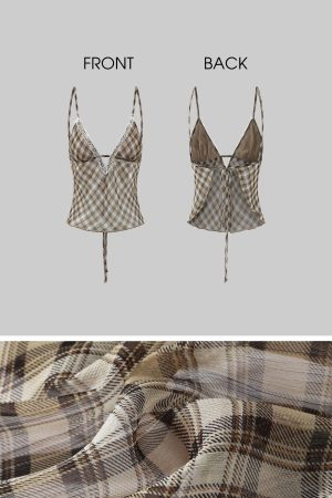 ROVENTE Plaid Sheer Cami Top and Flowy Midi Skirt Matching Set