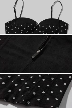 ROVENTE Polka Dot Corset Cami and Asymmetric Ruffle Skirt Set