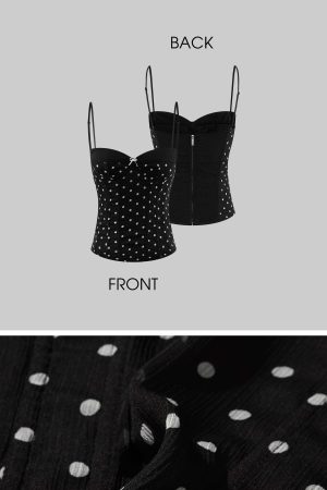ROVENTE Polka Dot Corset Cami and Asymmetric Ruffle Skirt Set
