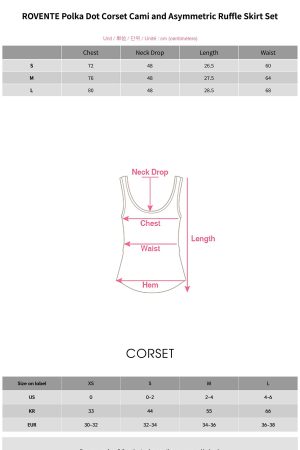 ROVENTE Polka Dot Corset Cami and Asymmetric Ruffle Skirt Set