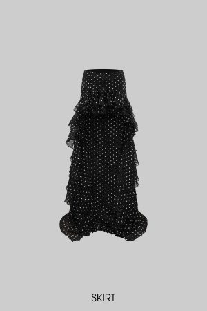 ROVENTE Polka Dot Corset Cami and Asymmetric Ruffle Skirt Set