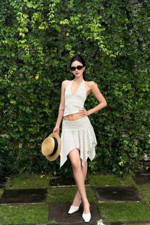 ROVENTE Polka Dot Halter Top & Skirt Set