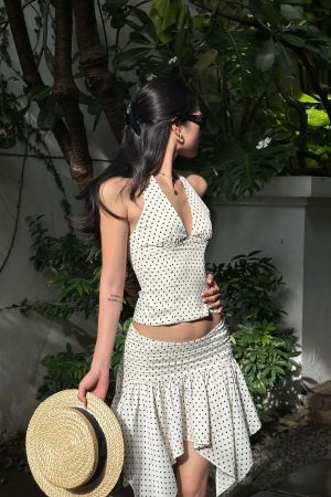 ROVENTE Polka Dot Halter Top & Skirt Set