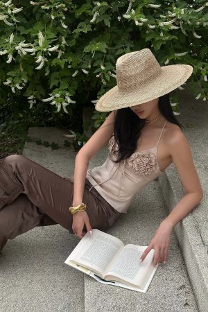 ROVENTE Rosette Detail Satin Camisole with Adjustable Straps