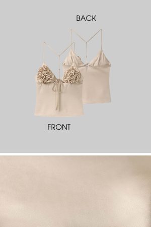 ROVENTE Rosette Detail Satin Camisole with Adjustable Straps