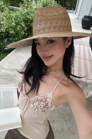 ROVENTE Rosette Detail Satin Camisole with Adjustable Straps