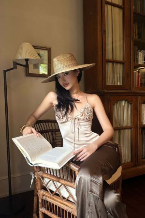 ROVENTE Rosette Detail Satin Camisole with Adjustable Straps