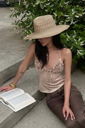 ROVENTE Rosette Detail Satin Camisole with Adjustable Straps