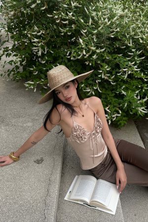 ROVENTE Rosette Detail Satin Camisole with Adjustable Straps