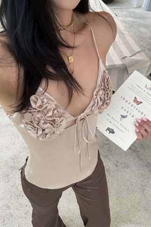 ROVENTE Rosette Detail Satin Camisole with Adjustable Straps