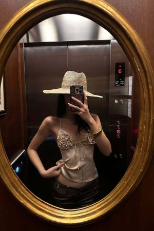 ROVENTE Rosette Detail Satin Camisole with Adjustable Straps