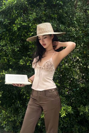 ROVENTE Rosette Detail Satin Camisole with Adjustable Straps