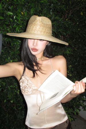 ROVENTE Rosette Detail Satin Camisole with Adjustable Straps