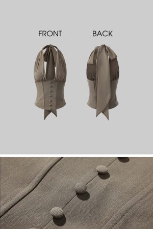 ROVENTE Rosette Trim Mini Skirt Set with Halter Corset Top