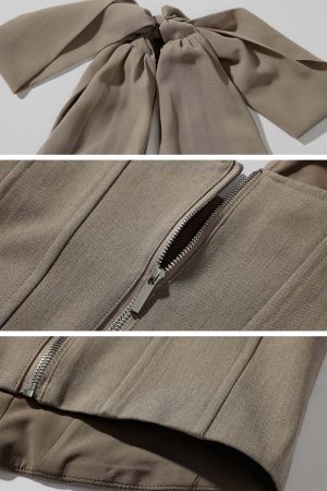 ROVENTE Rosette Trim Mini Skirt Set with Halter Corset Top