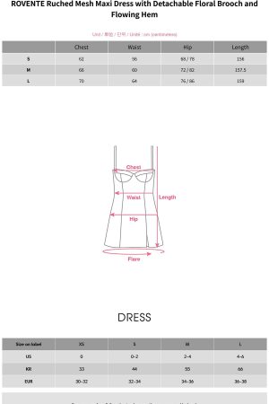 ROVENTE Ruched Mesh Maxi Dress with Detachable Floral Brooch and Flowing Hem