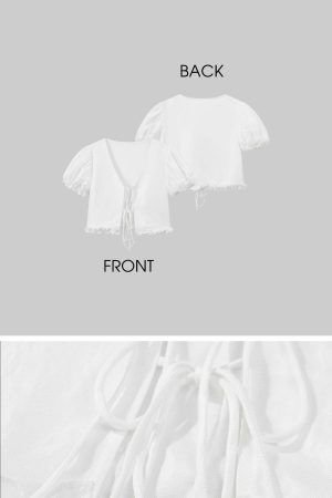 ROVENTE Ruched Tie-Front Top & Frill Mini Skirt Set