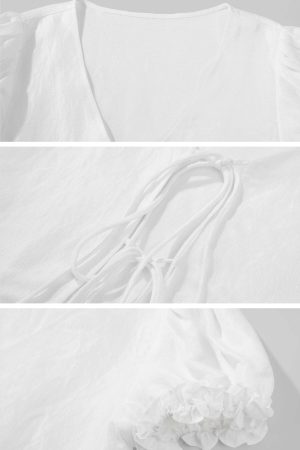 ROVENTE Ruched Tie-Front Top & Frill Mini Skirt Set