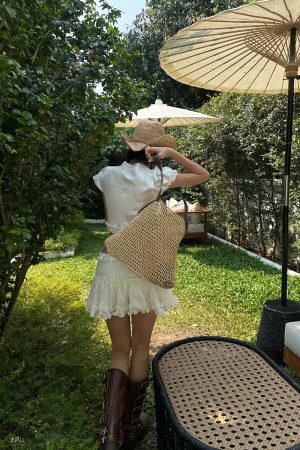 ROVENTE Ruched Tie-Front Top & Frill Mini Skirt Set