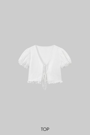 ROVENTE Ruched Tie-Front Top & Frill Mini Skirt Set