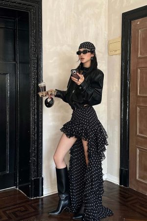 ROVENTE Ruffled Polka Dot Skirt