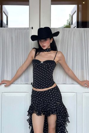 ROVENTE Ruffled Polka Dot Skirt