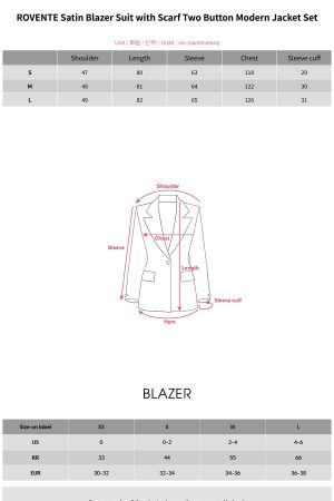 ROVENTE Satin Blazer Suit with Scarf Two Button Modern Jacket Set
