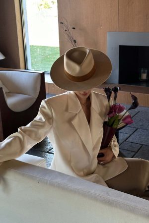 ROVENTE Satin Blazer Suit with Scarf Two Button Modern Jacket Set