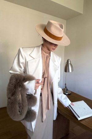 ROVENTE Satin Blazer Suit with Scarf Two Button Modern Jacket Set