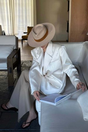 ROVENTE Satin Blazer Suit with Scarf Two Button Modern Jacket Set