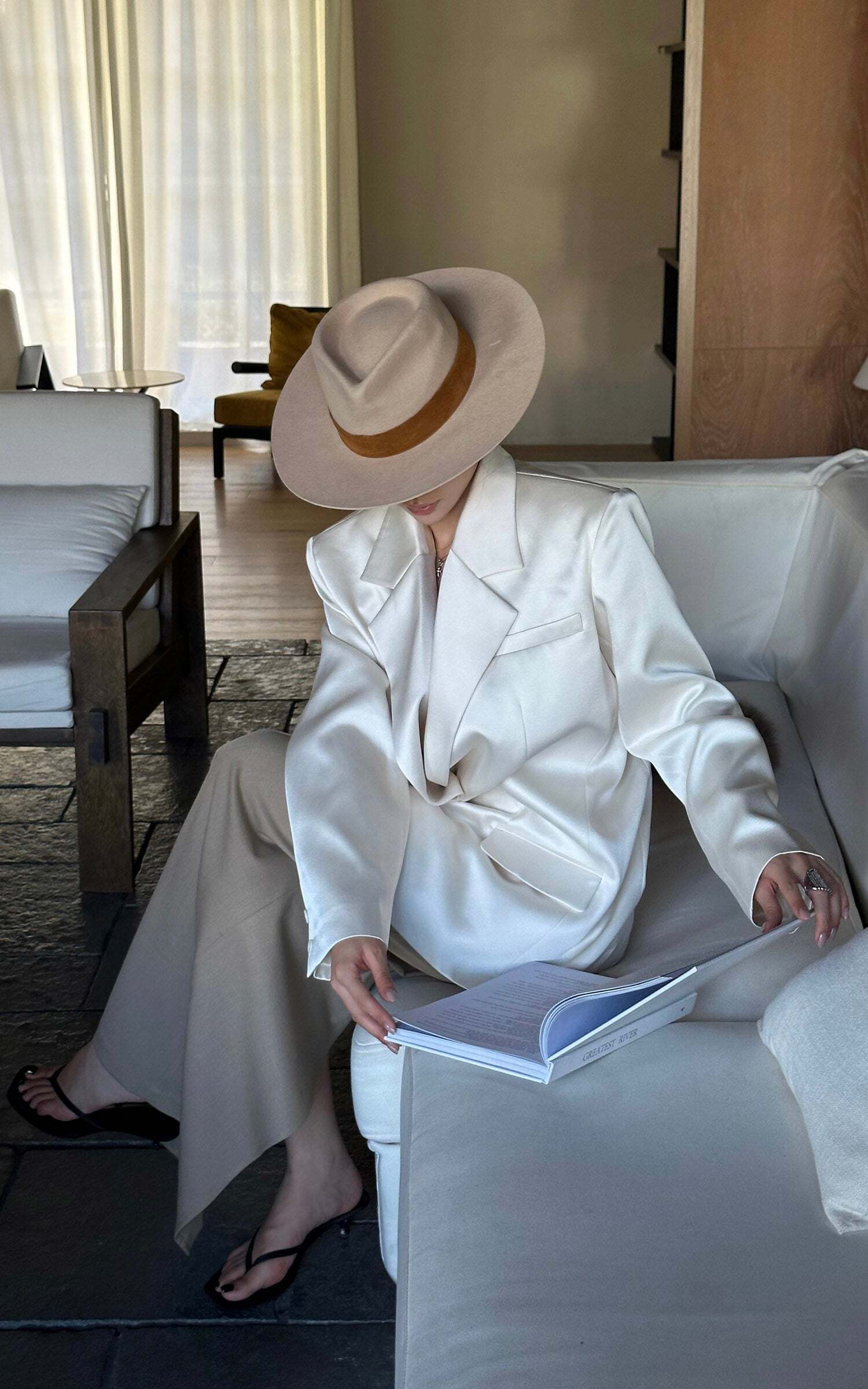 ROVENTE Satin Blazer Suit with Scarf Two Button Modern Jacket Set ROVENTE Satin Blazer Suit with Scarf Two Button Modern Jacket Set