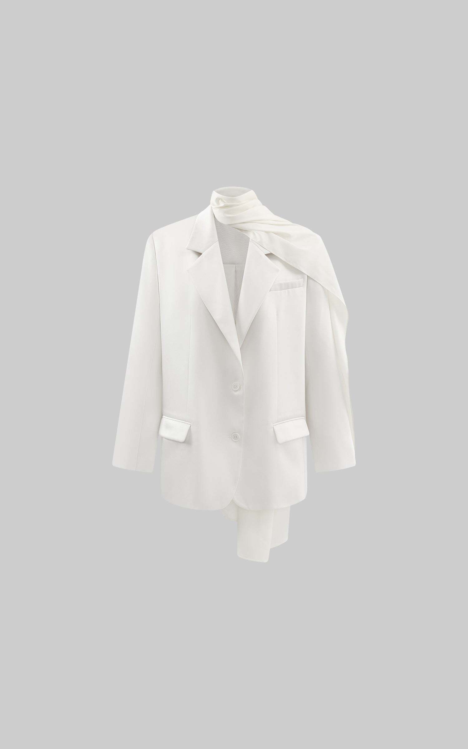 ROVENTE Satin Blazer Suit with Scarf Two Button Modern Jacket Set ROVENTE Satin Blazer Suit with Scarf Two Button Modern Jacket Set