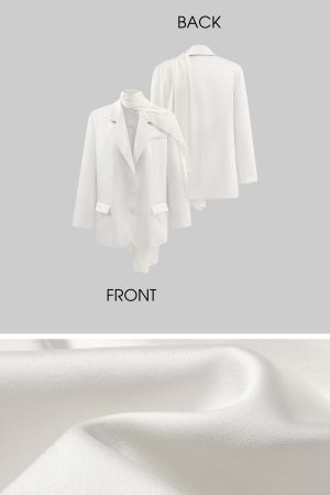 ROVENTE Satin Blazer Suit with Scarf Two Button Modern Jacket Set