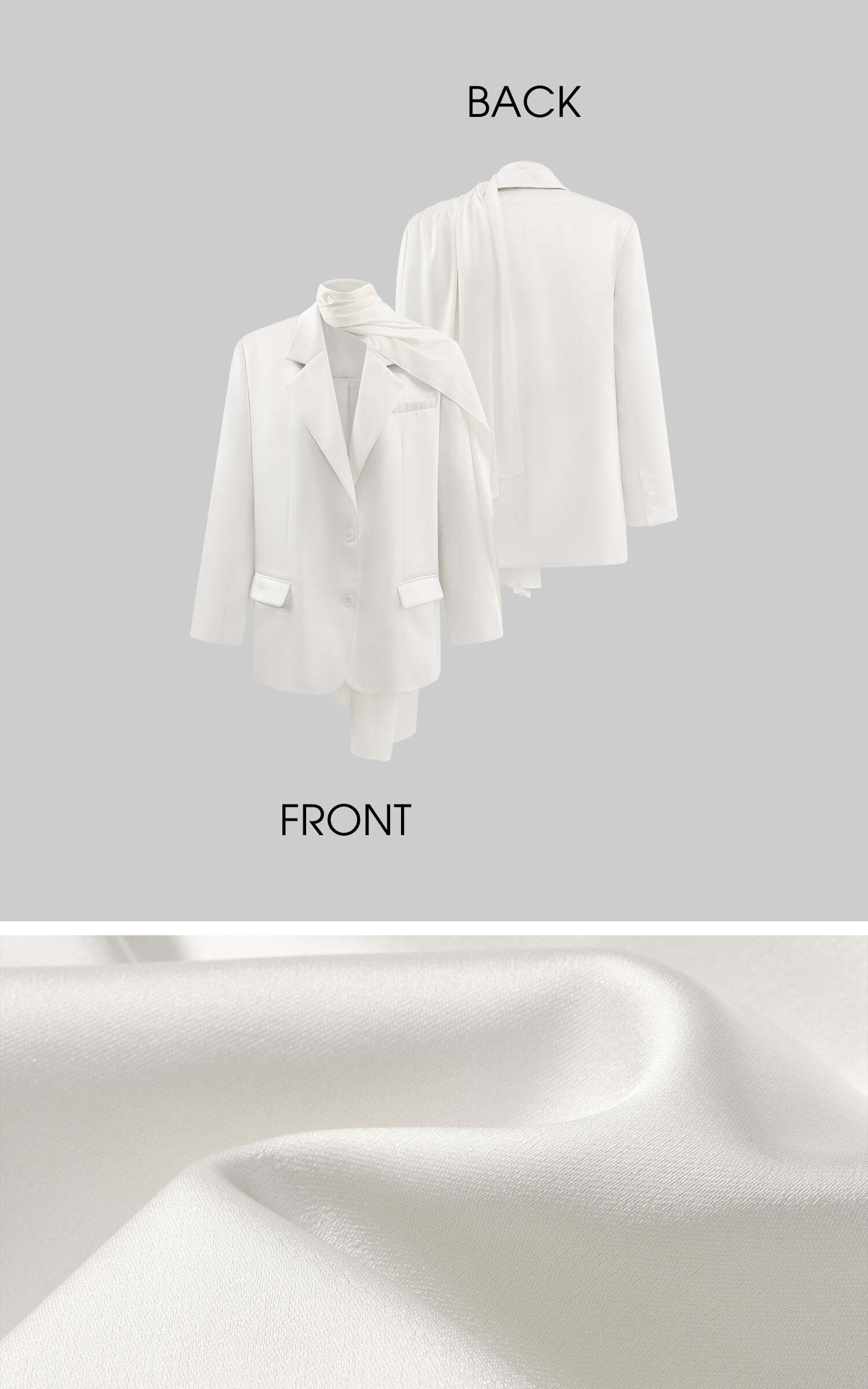 ROVENTE Satin Blazer Suit with Scarf Two Button Modern Jacket Set ROVENTE Satin Blazer Suit with Scarf Two Button Modern Jacket Set