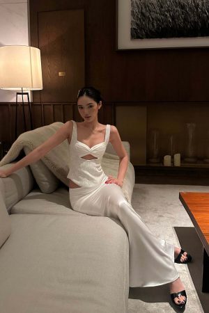 ROVENTE Satin Lace Tank & Mermaid Skirt Set