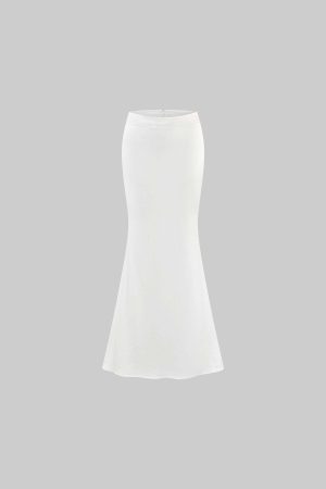 ROVENTE Satin Mermaid Maxi Skirt with Lace Waist Detail
