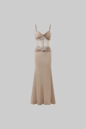 ROVENTE Sculpted Lace-Panel Maxi Dress